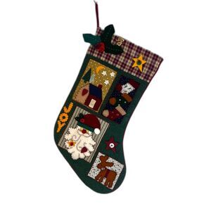 Felted Patchwork Retro Christmas Holiday Stocking Santa Stockings Quilted